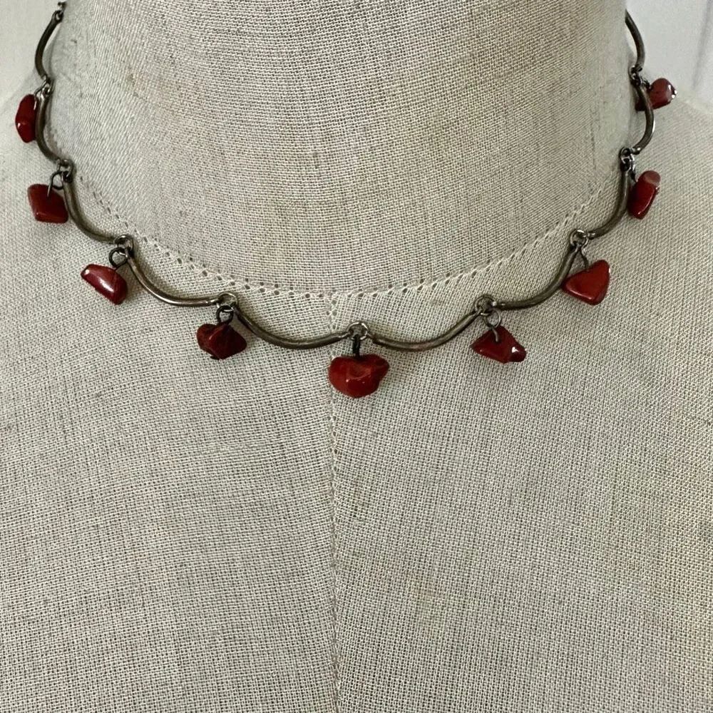 Red Coral Chip Necklace & Matching Earrings Set